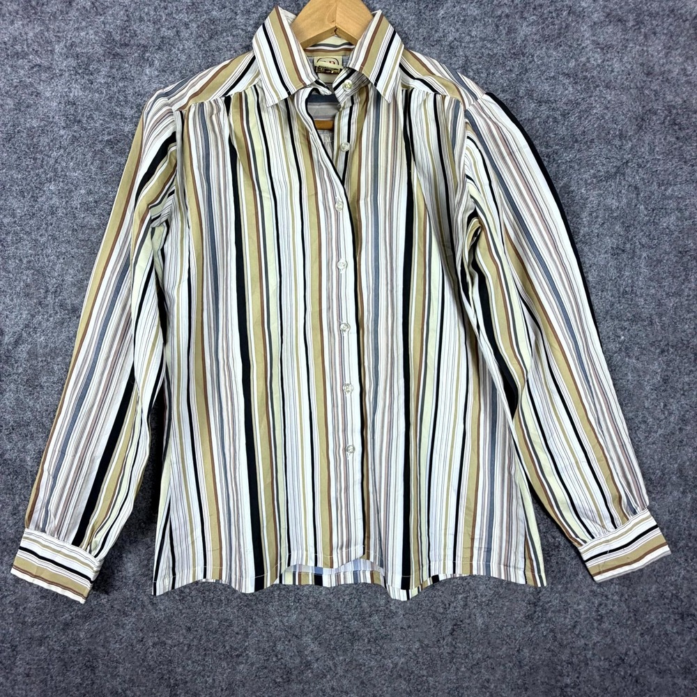 Vintage R.D. #2 Blouse Womens Vertical Stripe Collared Button Up Long Sleeve‎